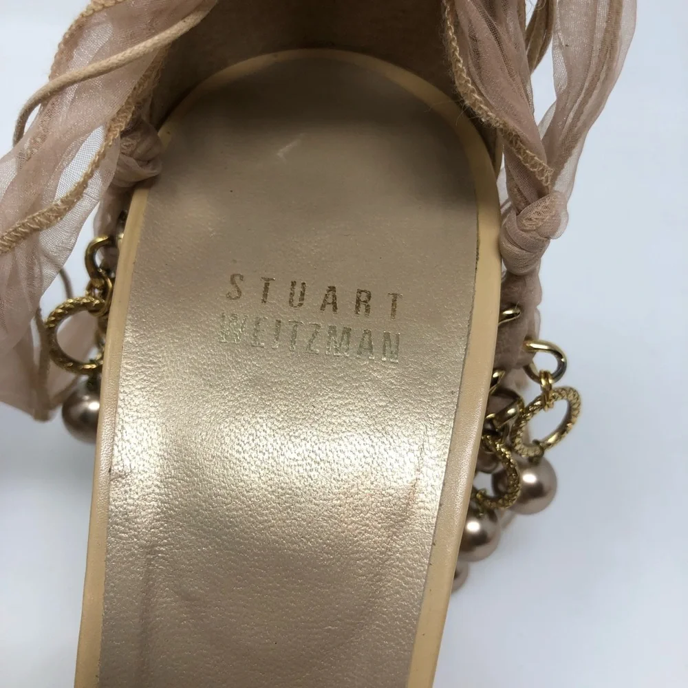Stuart Weitzman Nude Tie Strap Square Toe Heels
